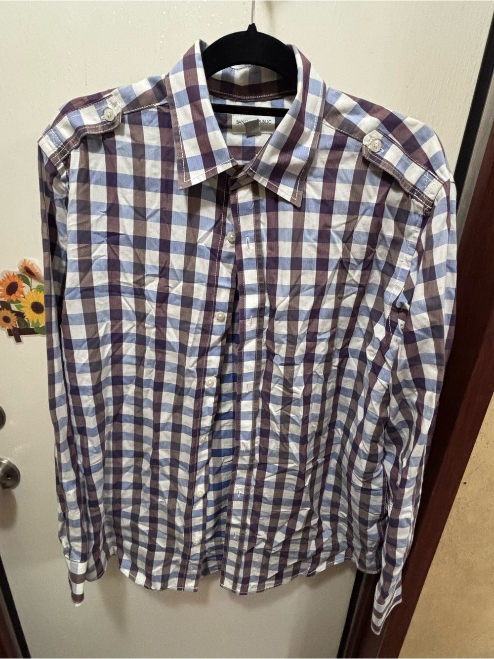 Banana Republic Blue and White Check Button-Down Shirt